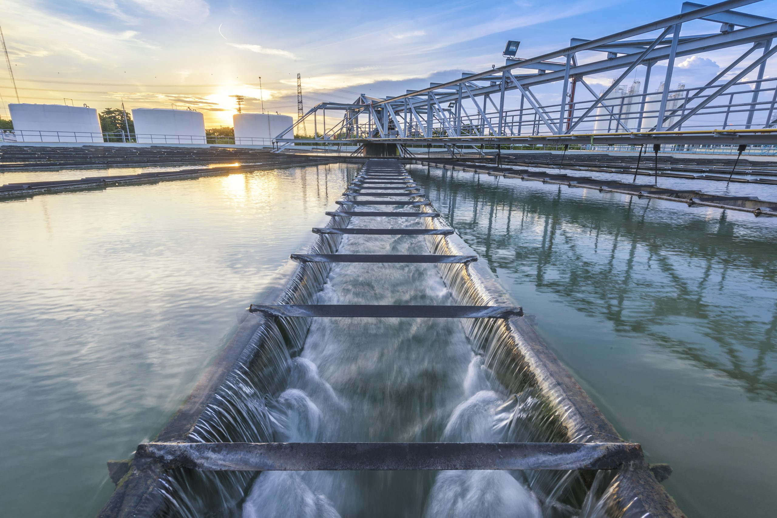 Water,Treatment,Plant,At,Sunset